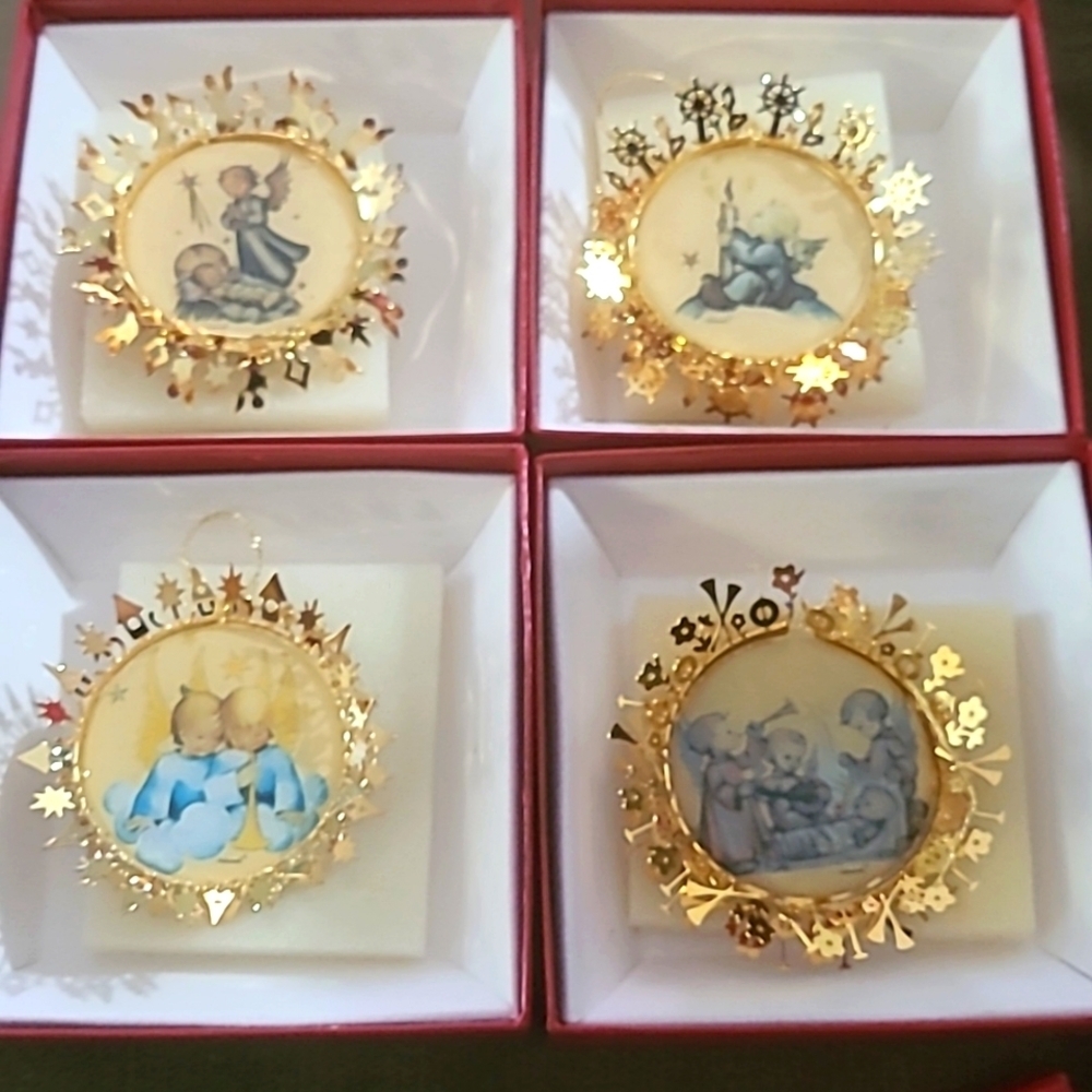 Vintage 1988 Hummel 24kt  Gold  finish Christmas ornaments collection Bundled (4